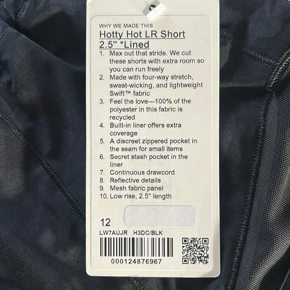 🆕 LULULEMON Hotty Hot LR Lined Short 2.5&quot; Lined  Black Size 12 NWT
