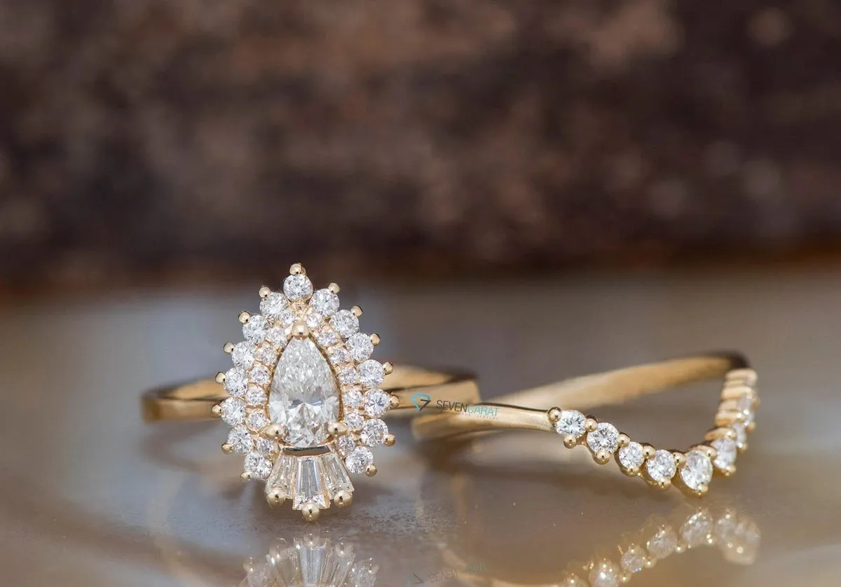 1 carat diamond sunburst engagement ring with wedding band