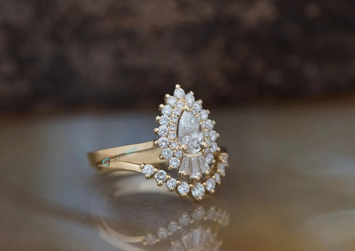1 carat diamond sunburst engagement ring with wedding band