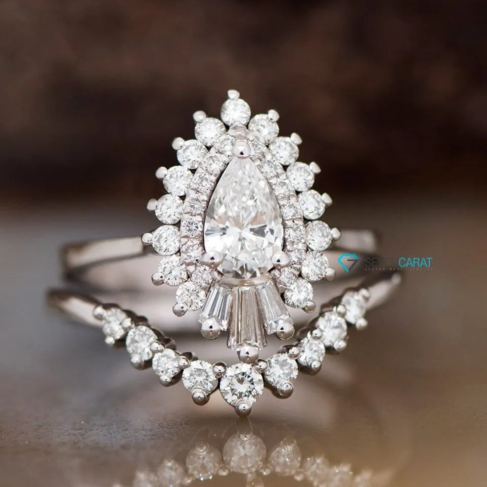 1 carat diamond sunburst engagement ring with wedding band