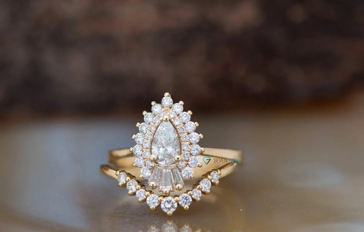 1 carat diamond sunburst engagement ring with wedding band