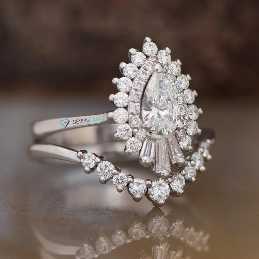 1 carat diamond sunburst engagement ring with wedding band
