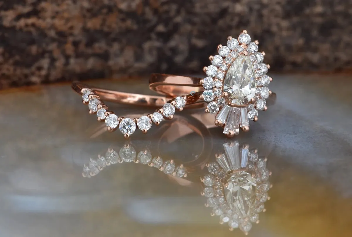 1 carat diamond sunburst engagement ring with wedding band