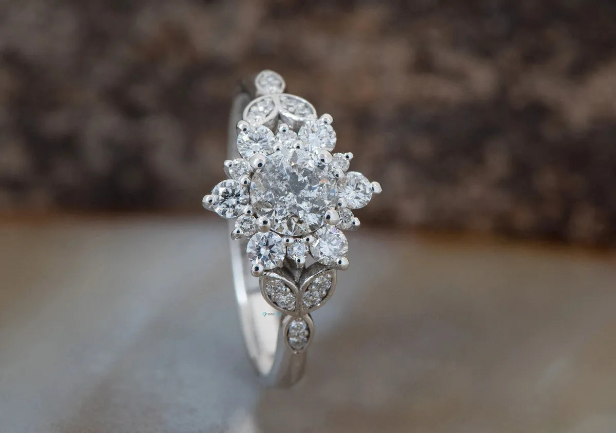 1 ct Salt and Pepper diamond unique non traditional engagement rings - 14k 18K Yellow Gold