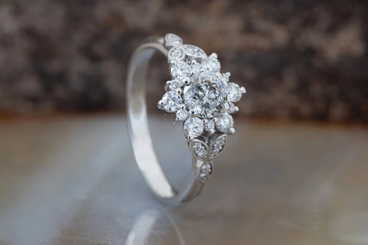 1 ct Salt and Pepper diamond unique non traditional engagement rings - 14k 18K Yellow Gold