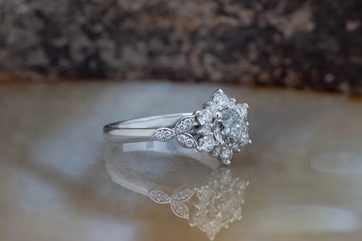 1 ct Salt and Pepper diamond unique non traditional engagement rings - 14k 18K Yellow Gold