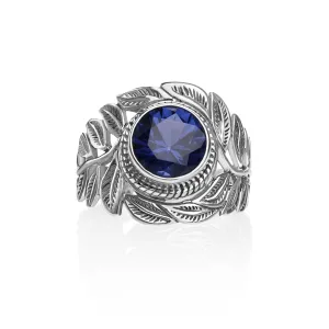 1.00 Cts Mystic Quartz Solitaire Ring in Oxidized 925 Silver