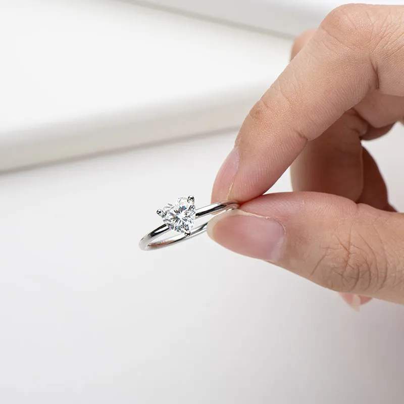 1.0ct Heart Shaped Moissanite Solitaire Ring