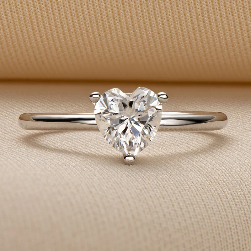 1.0ct Heart Shaped Moissanite Solitaire Ring