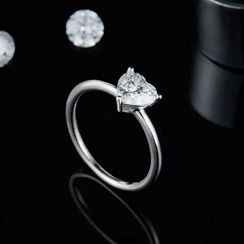 1.0ct Heart Shaped Moissanite Solitaire Ring