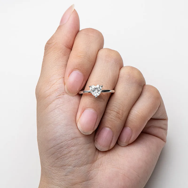 1.0ct Heart Shaped Moissanite Solitaire Ring
