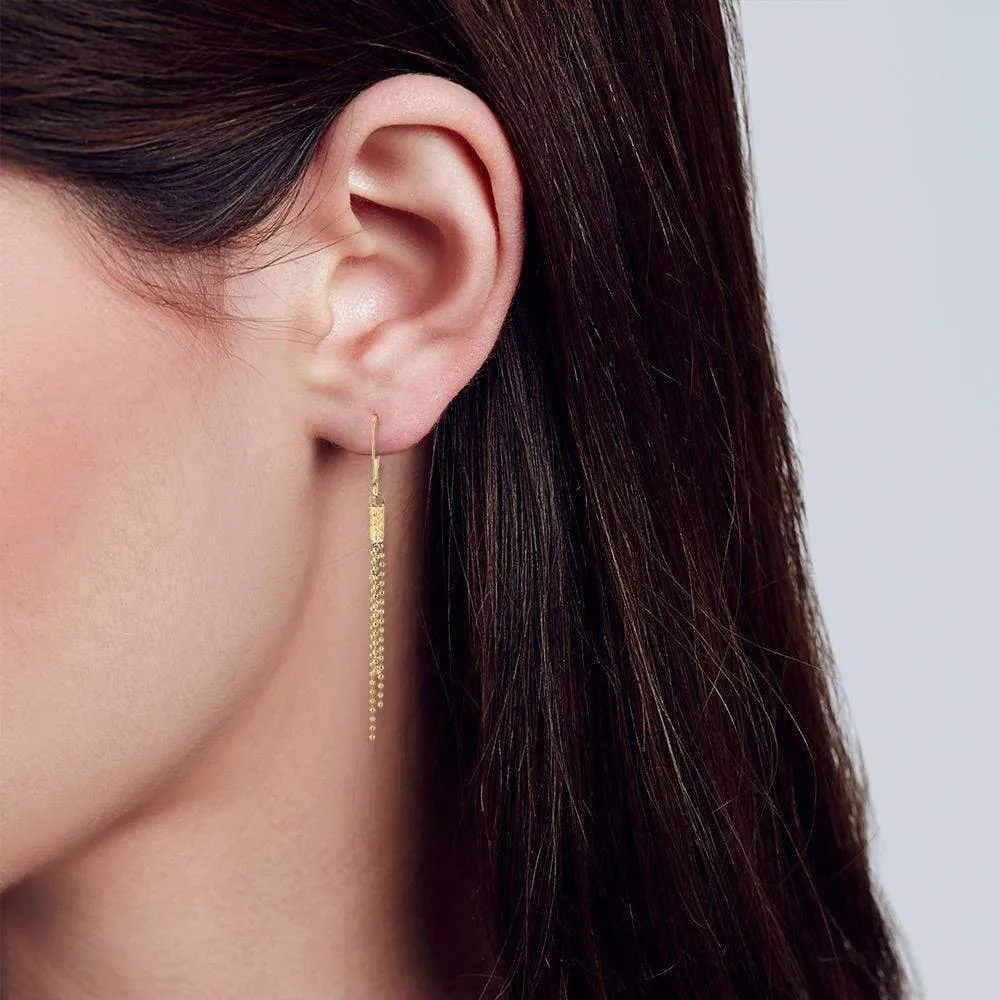 10K Yellow Gold Diamond Cut Bead Drop Earrings
