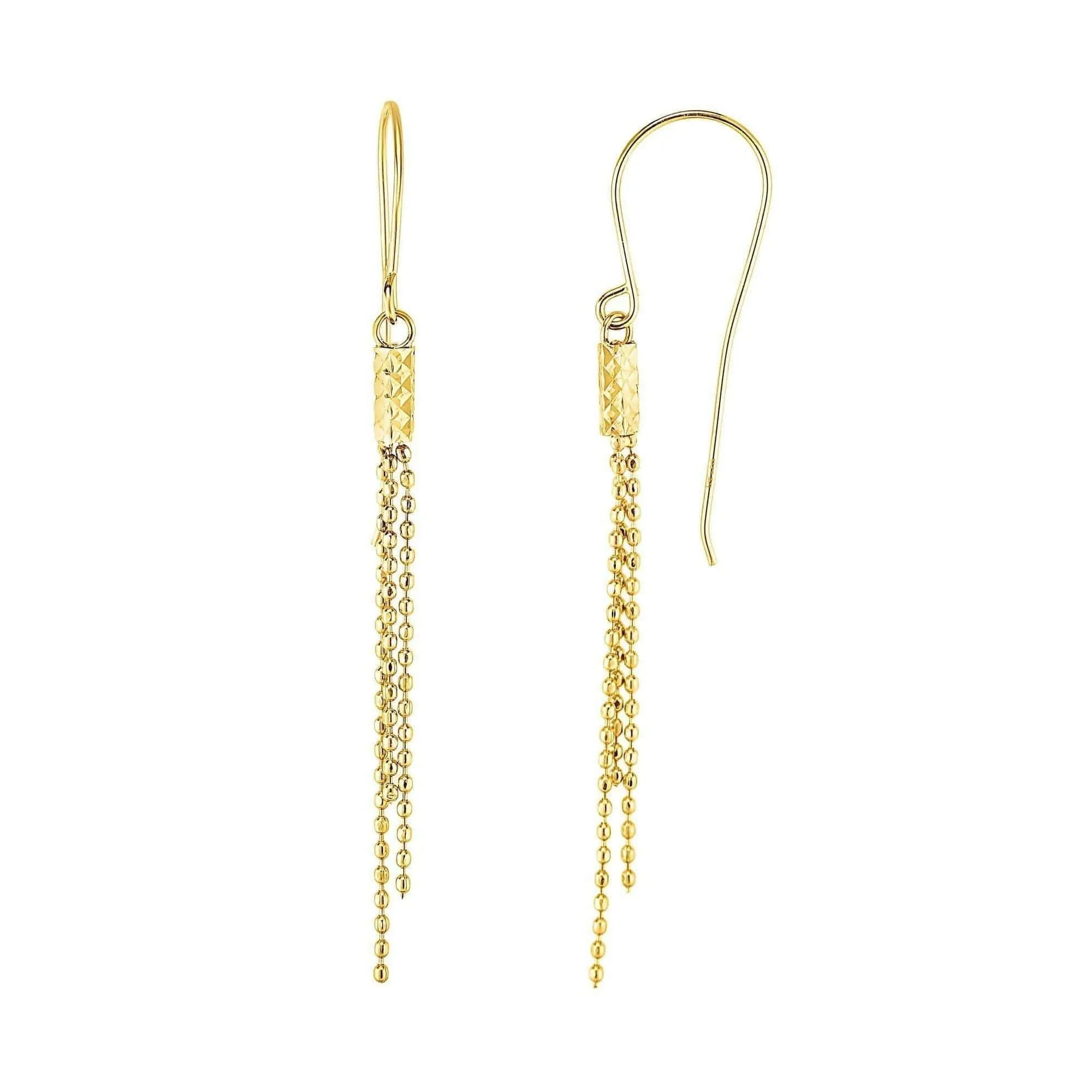10K Yellow Gold Diamond Cut Bead Drop Earrings