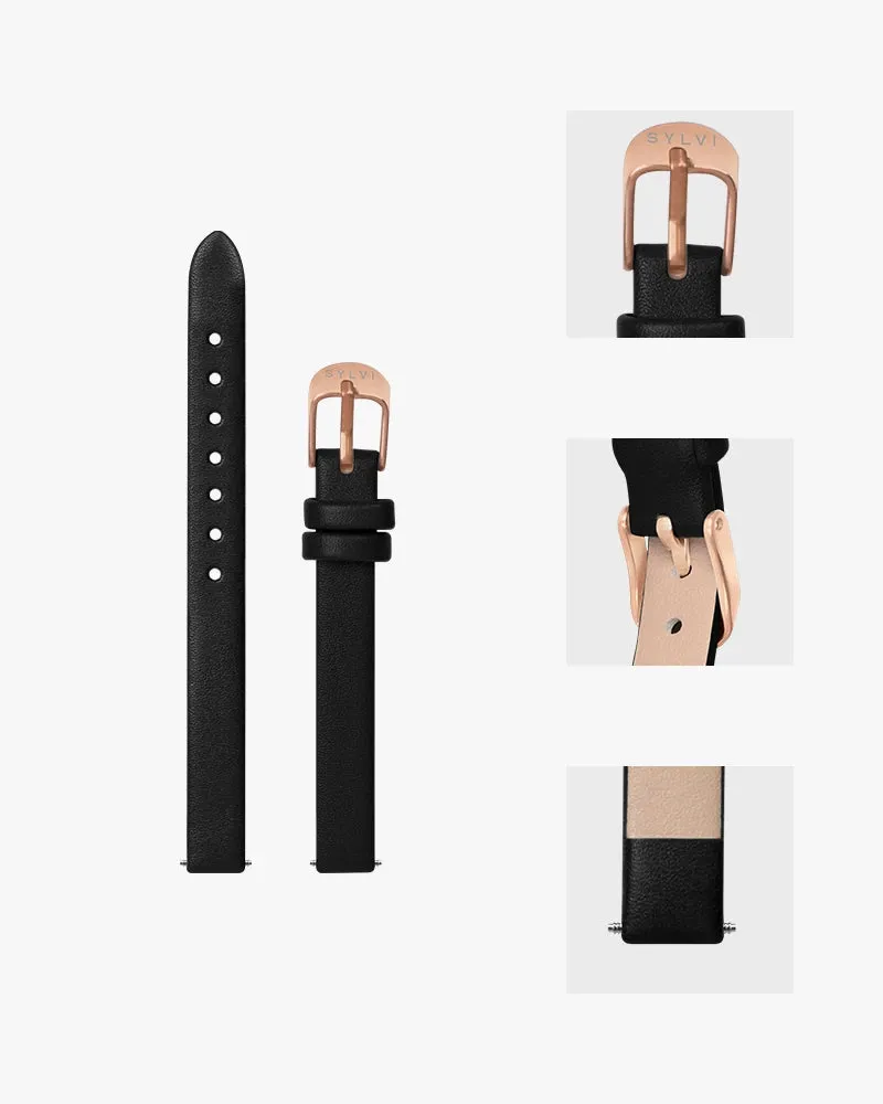 10mm Black Rosegold Leather Strap