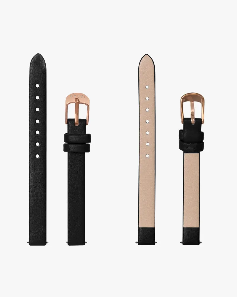 10mm Black Rosegold Leather Strap