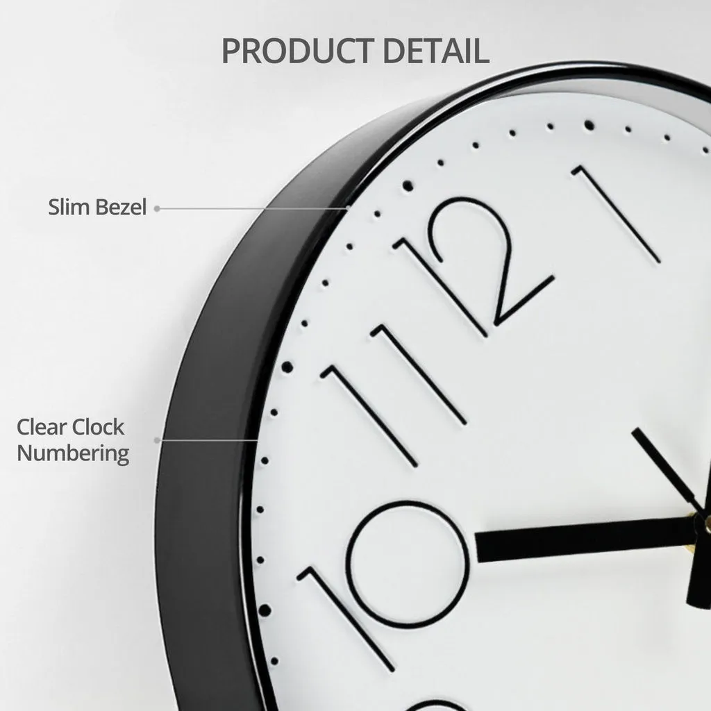 12 Inch Non-Ticking Silent Wall Clocks Battery Operated Quartz (Black)