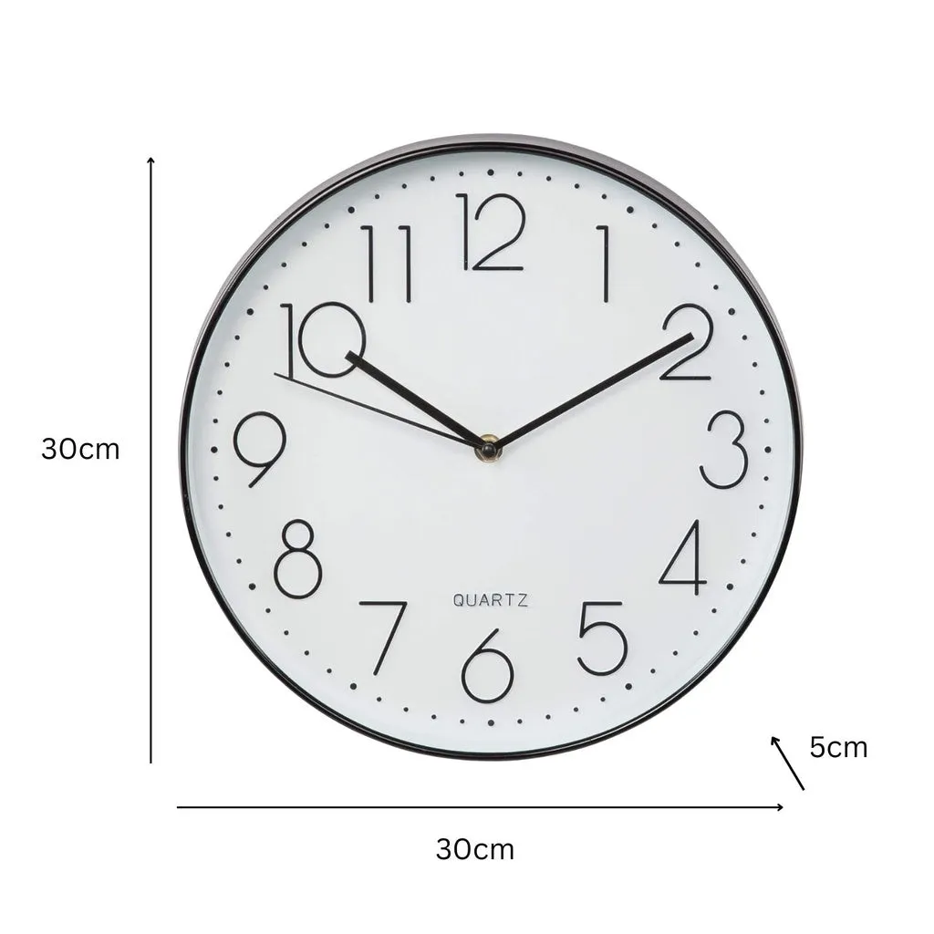12 Inch Non-Ticking Silent Wall Clocks Battery Operated Quartz (Black)