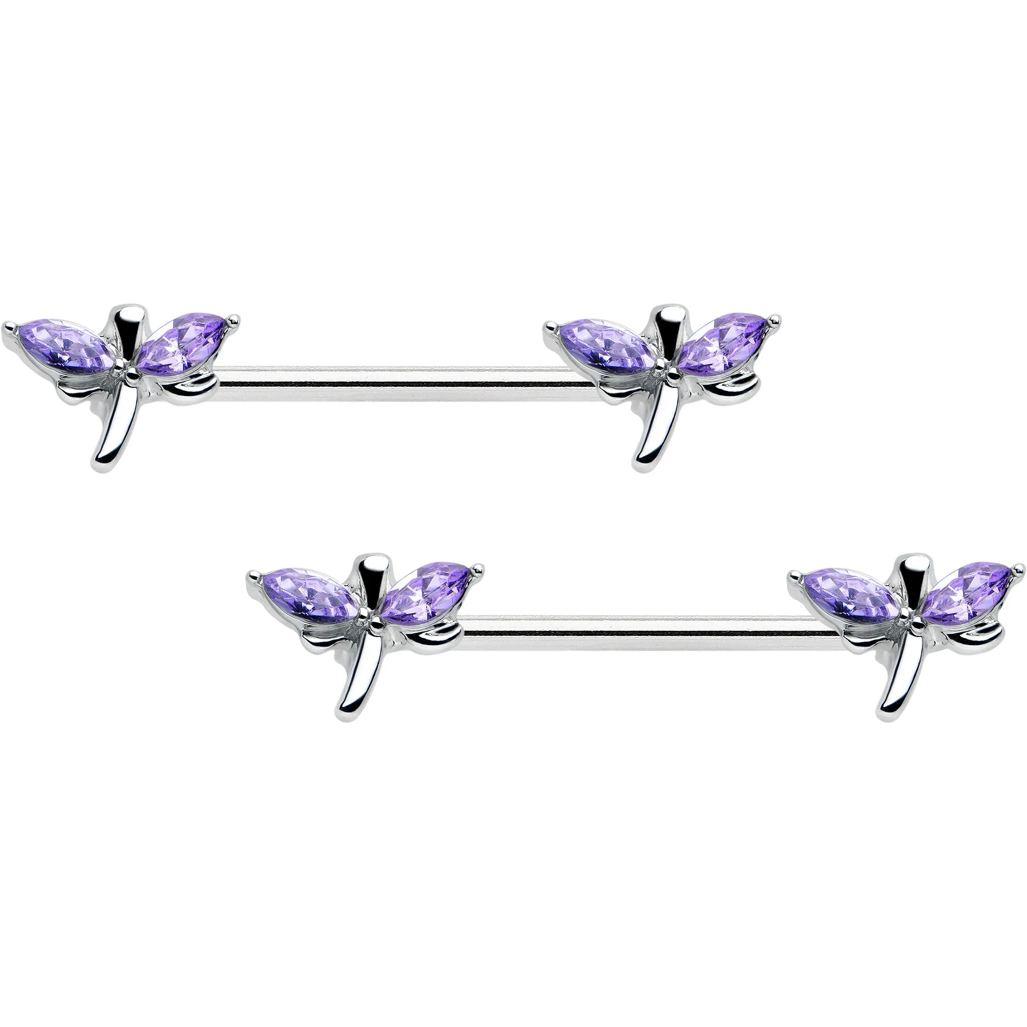 14 Gauge 5/8 Purple Gem Simple Styled Dragonfly Barbell Nipple Ring Set