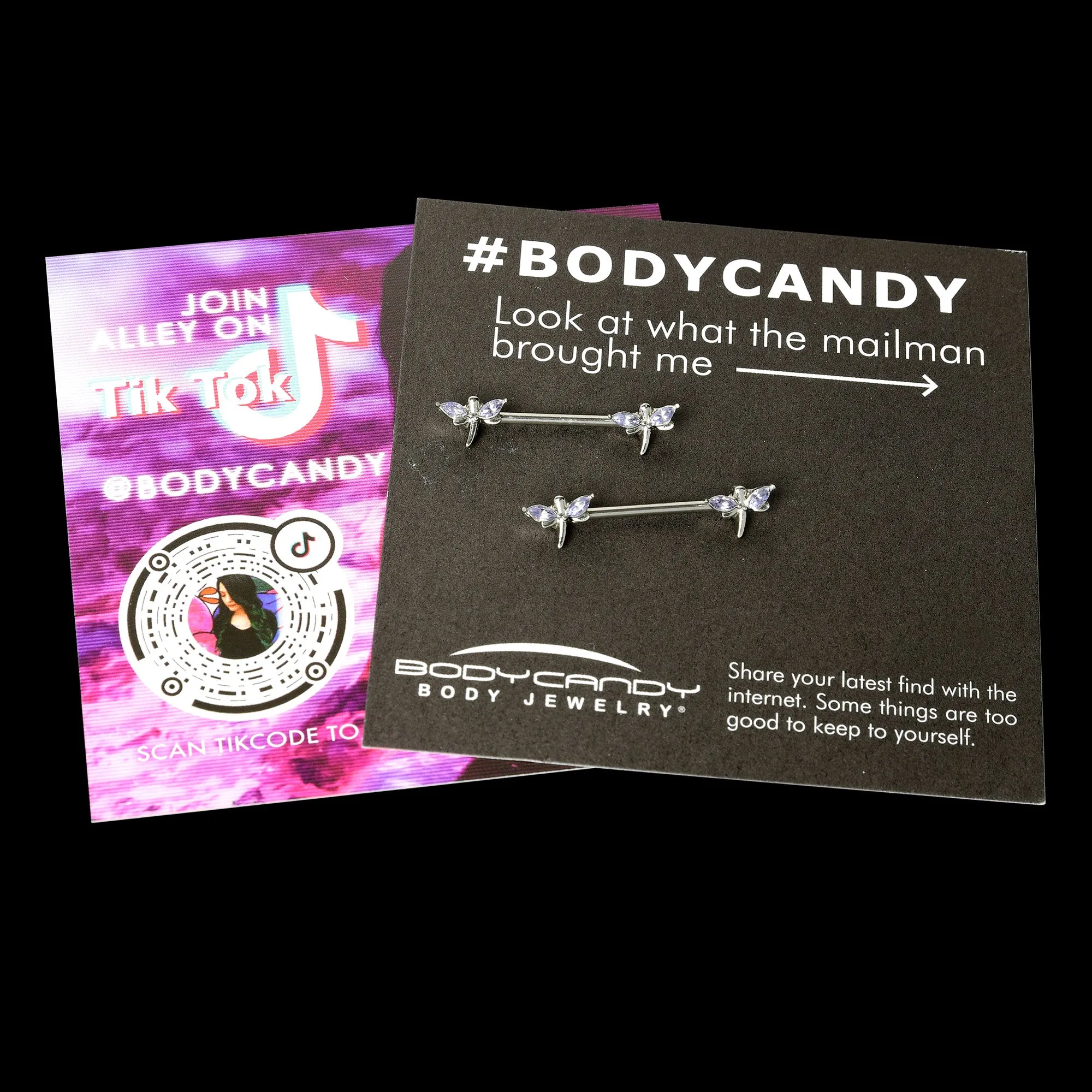 14 Gauge 5/8 Purple Gem Simple Styled Dragonfly Barbell Nipple Ring Set