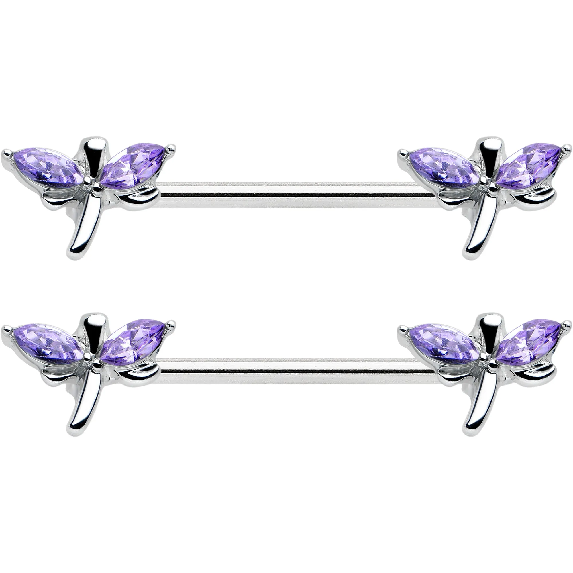 14 Gauge 5/8 Purple Gem Simple Styled Dragonfly Barbell Nipple Ring Set