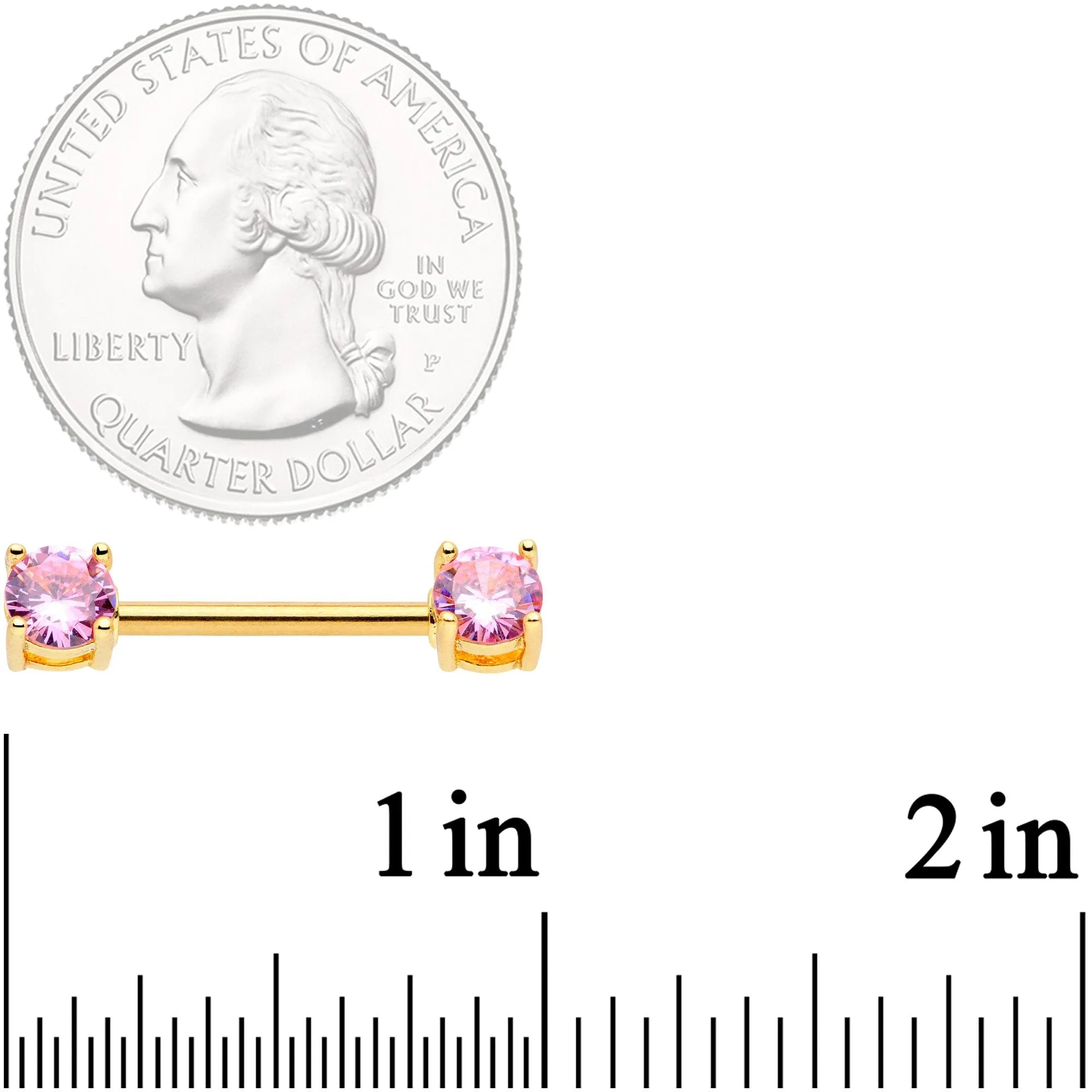14 Gauge 9/16 Pink CZ Gem Gold Tone Barbell Nipple Ring Set