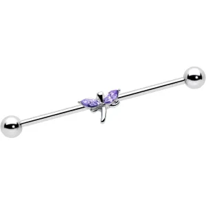 14 Gauge Purple Gem Simple Stylized Dragonfly Industrial Barbell 38mm