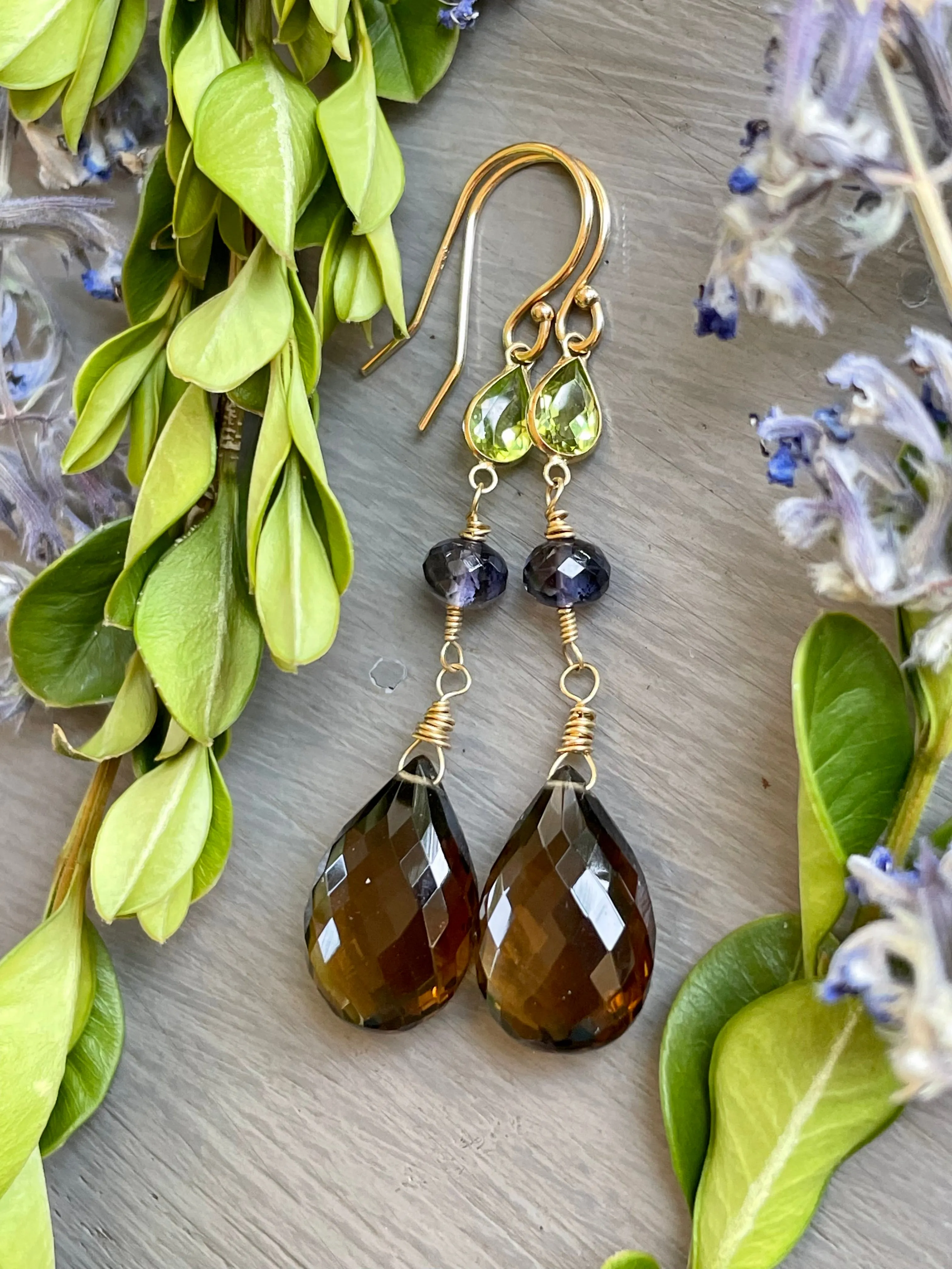 14k Cognac Quartz Linear Earrings