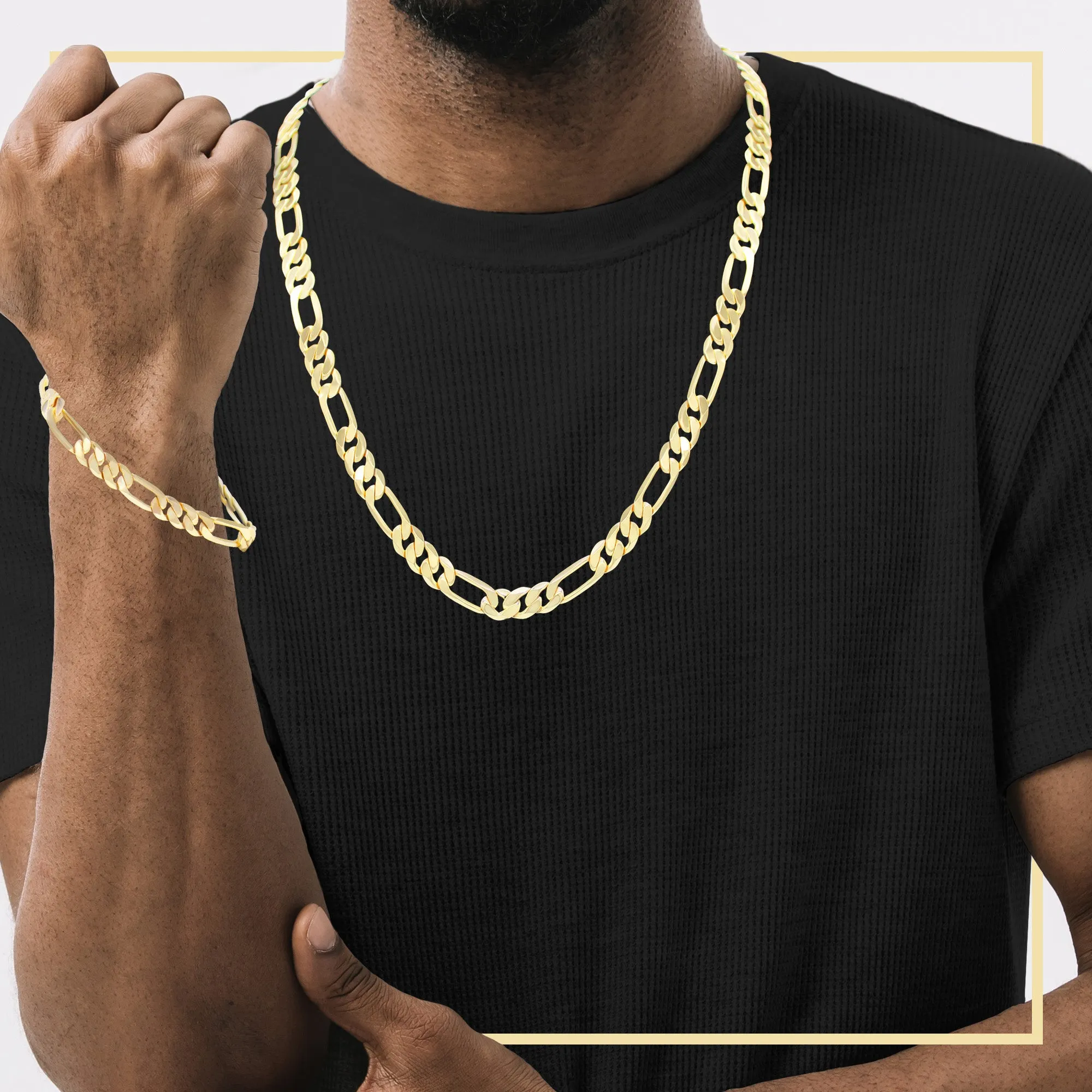 14K Gold Filled Figaro Chain Necklace 24" Bracelet 8.5" Set