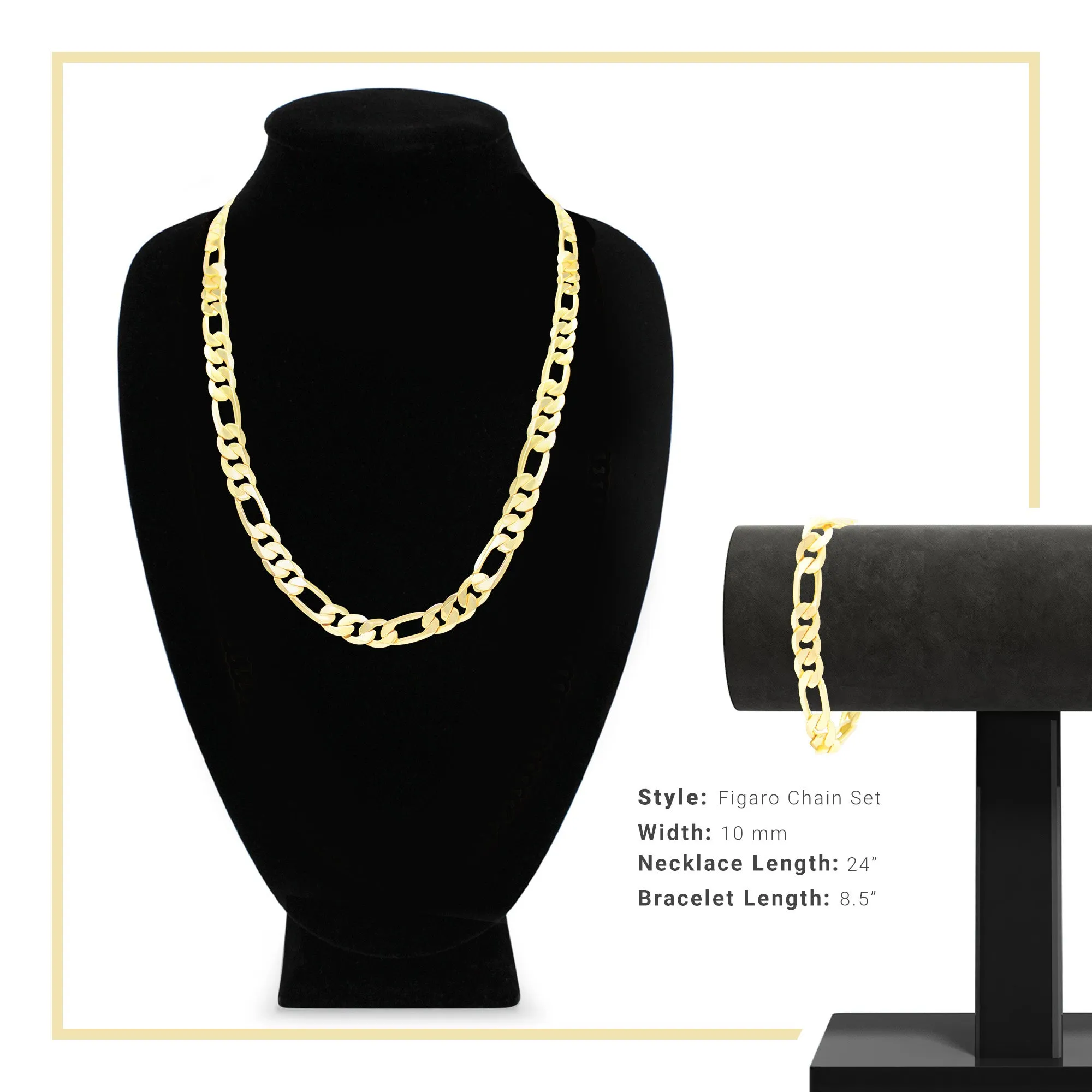 14K Gold Filled Figaro Chain Necklace 24" Bracelet 8.5" Set