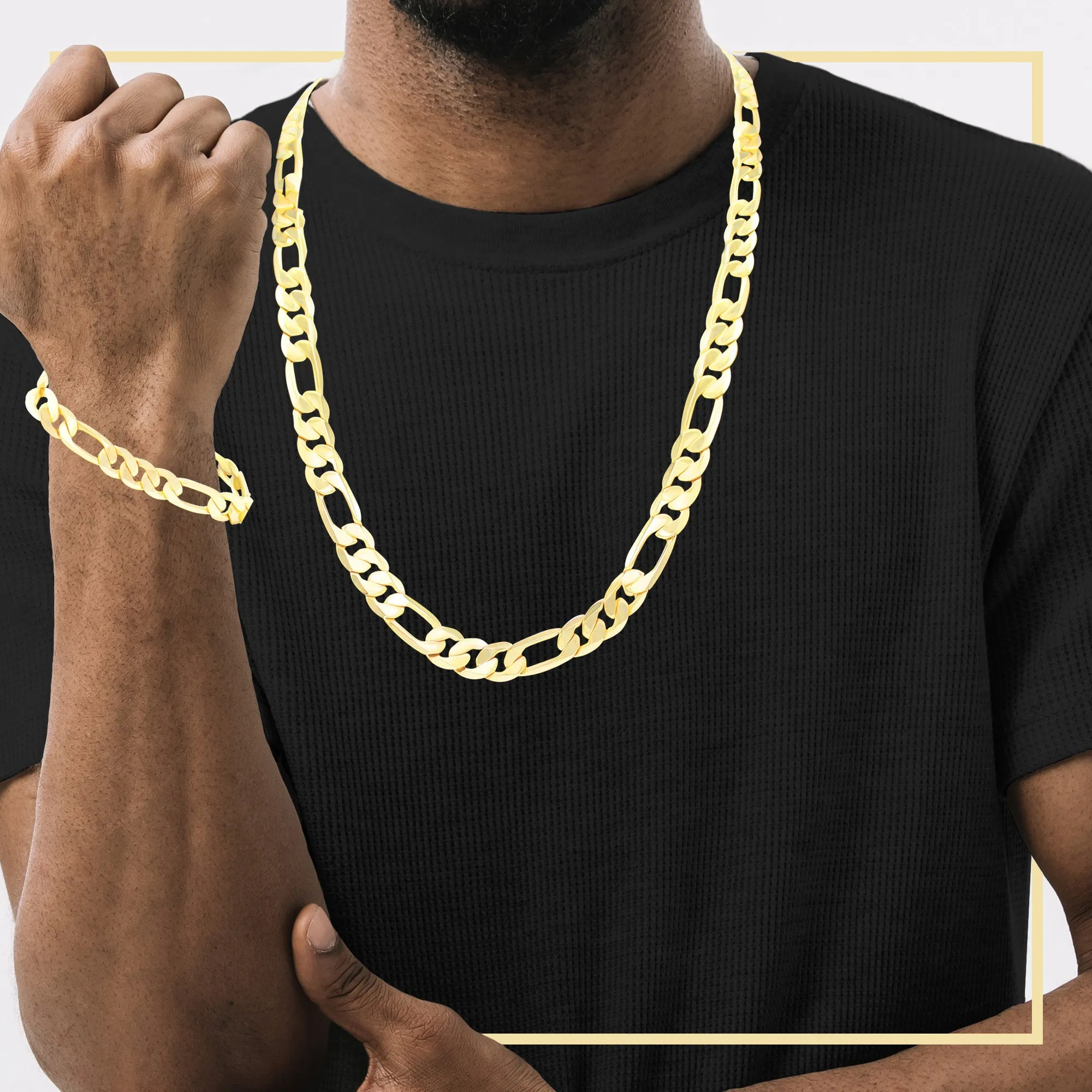 14K Gold Filled Figaro Chain Necklace 24" Bracelet 8.5" Set