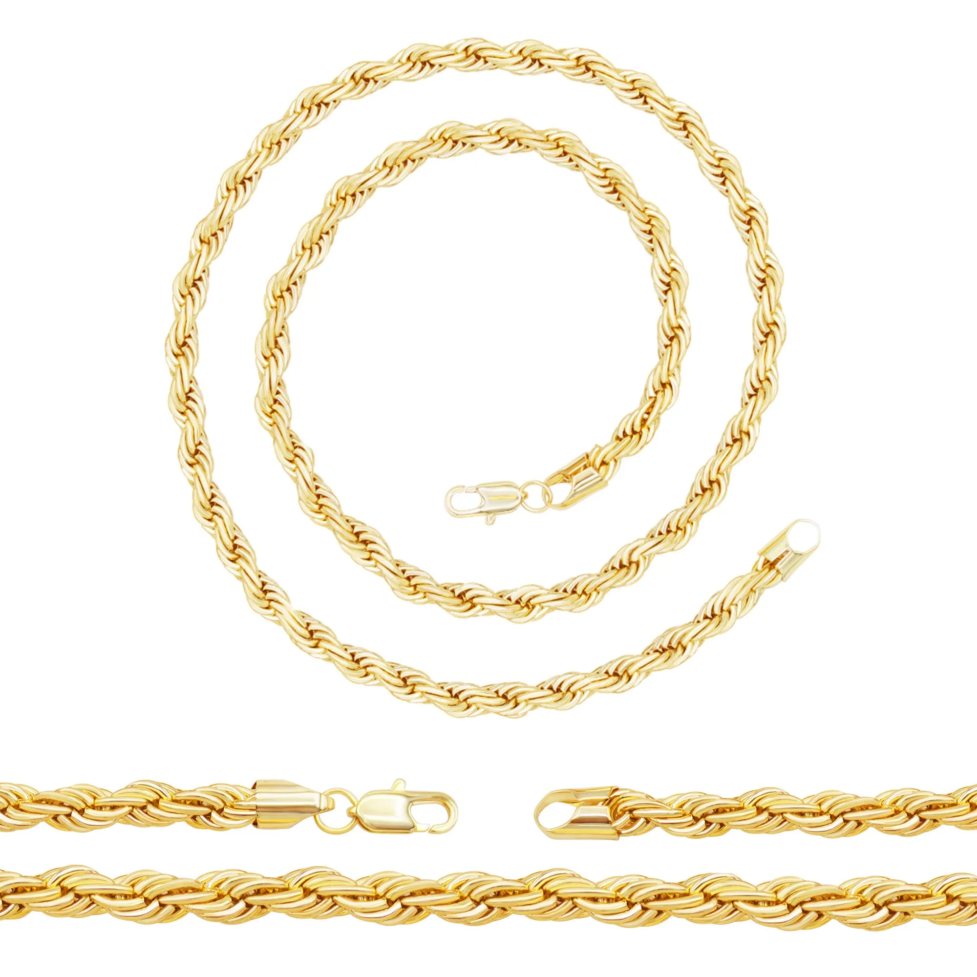14K Gold Filled Rope Chain Necklace 24" for Men 5-6 mm