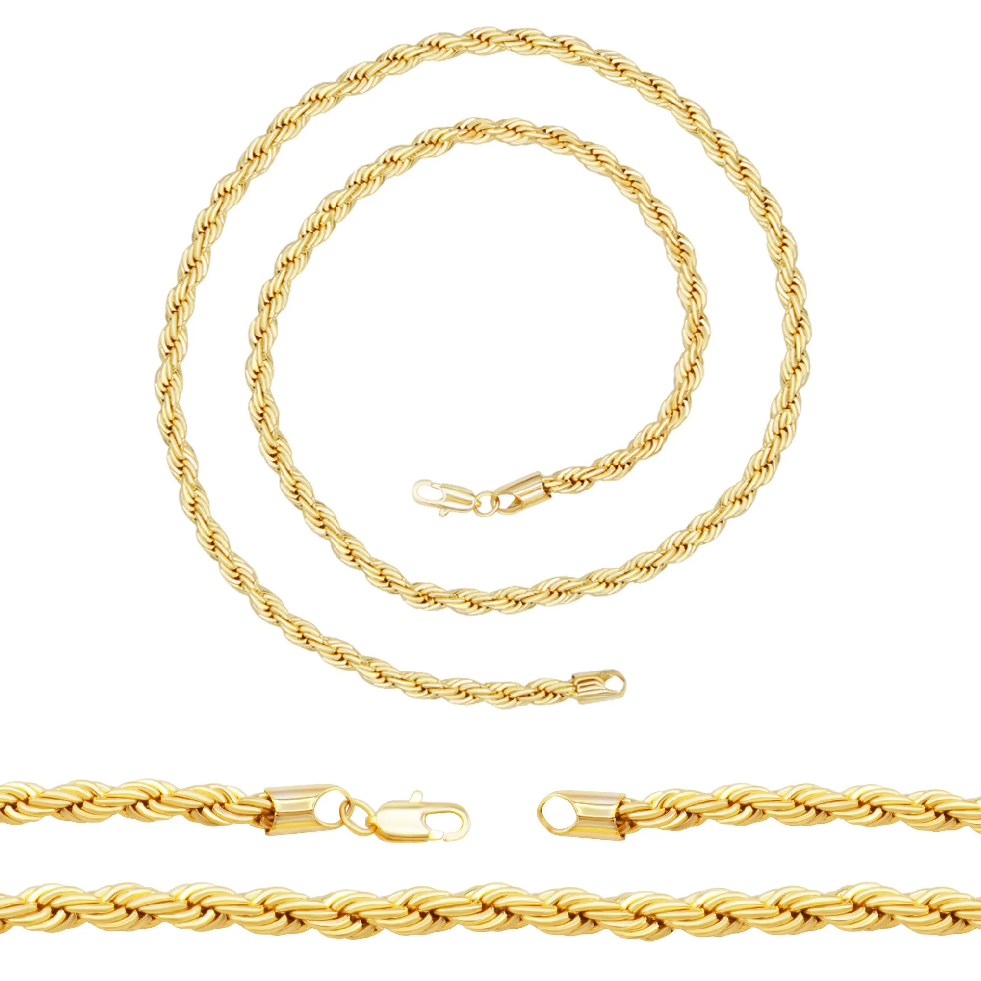 14K Gold Filled Rope Chain Necklace 24" for Men 5-6 mm
