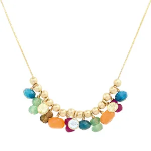 14K Gold Movable Multi Gemstone Beaded Necklace
