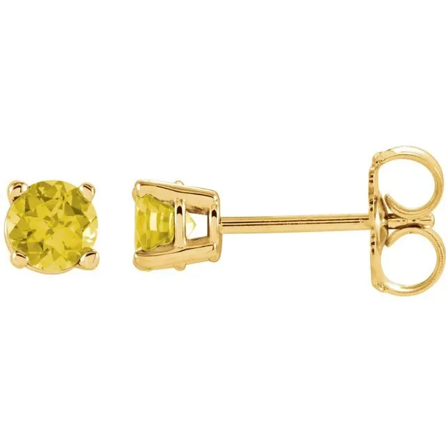 14K Gold Round Gemstone Earrings