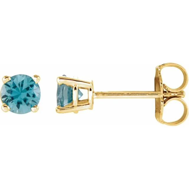 14K Gold Round Gemstone Earrings