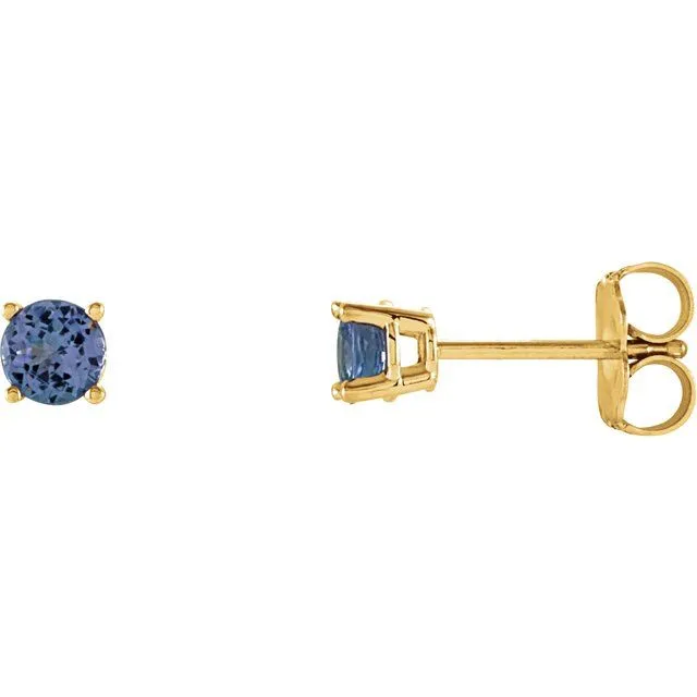 14K Gold Round Gemstone Earrings