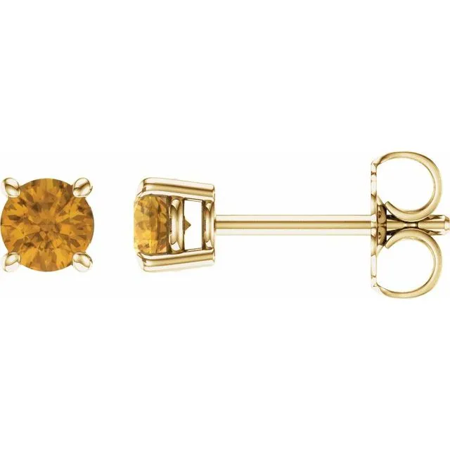 14K Gold Round Gemstone Earrings