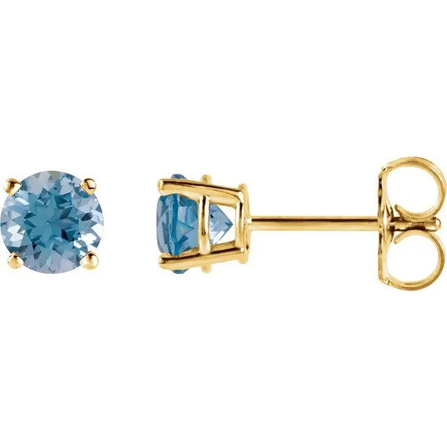 14K Gold Round Gemstone Earrings