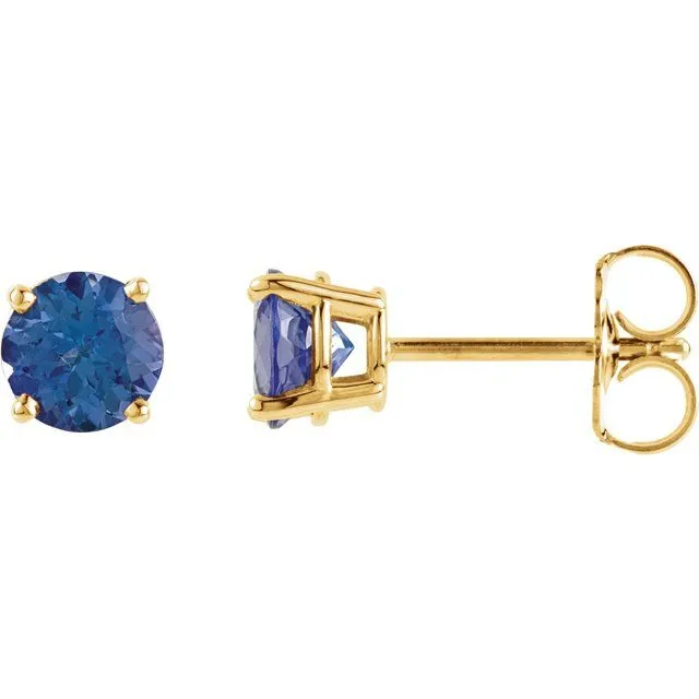 14K Gold Round Gemstone Earrings