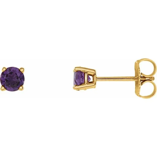 14K Gold Round Gemstone Earrings