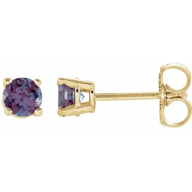 14K Gold Round Gemstone Earrings