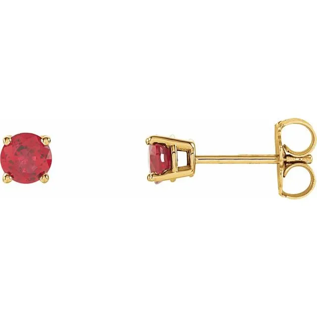 14K Gold Round Gemstone Earrings
