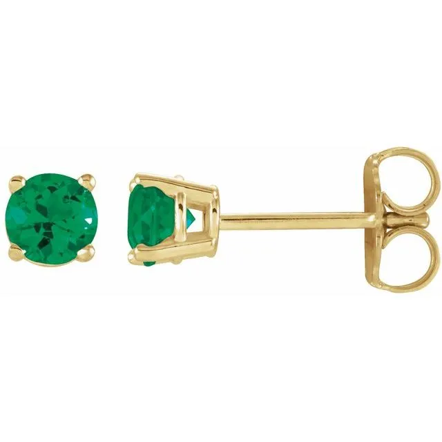14K Gold Round Gemstone Earrings