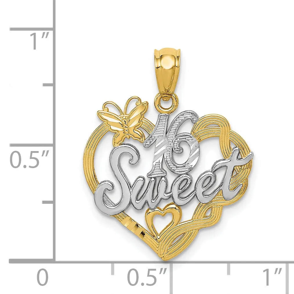 14k Two Tone Gold Sweet 16 Charm Pendant