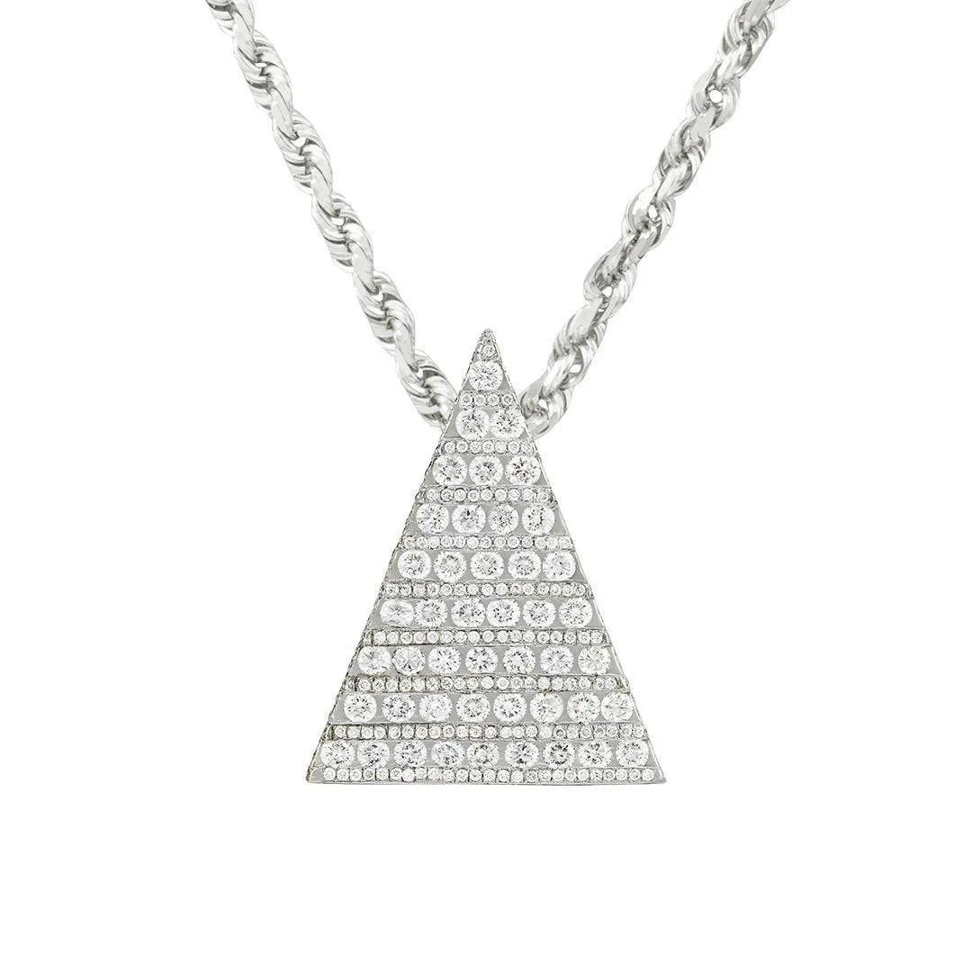 14k White Gold Diamond Pyramid Pendant 5.28 Ctw