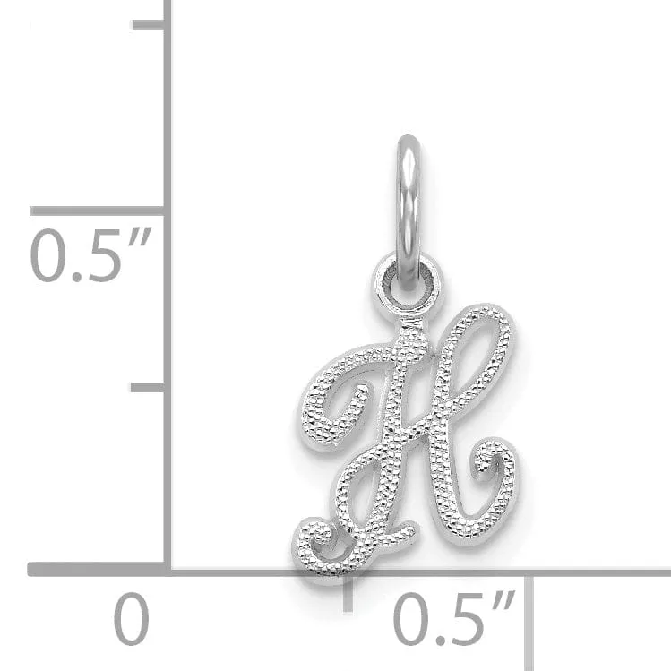 14K White Gold Small Size Casted Script Design Letter H Initial Charm Pendant