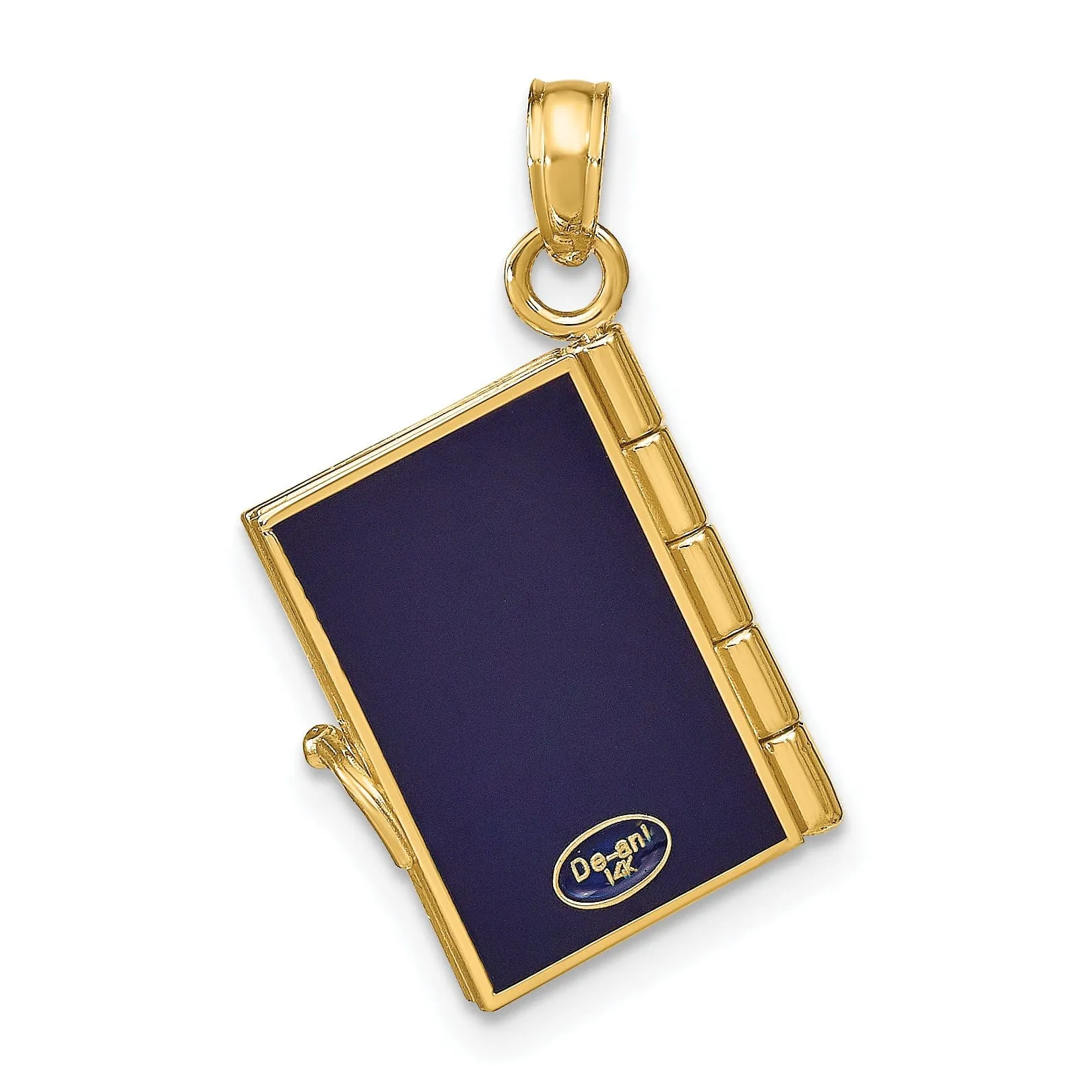 14k Yellow Gold Polished Blue Enamel Finish 3-Dimensional U.S.A Passport Book Opens Charm Pendant