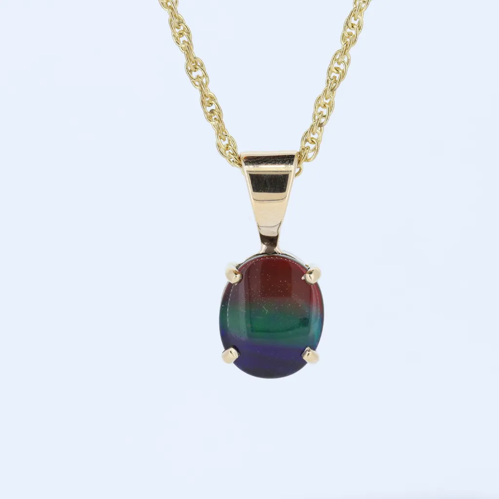 14K Yellow Gold Quartz Ammolite Oval Reversible Pendant