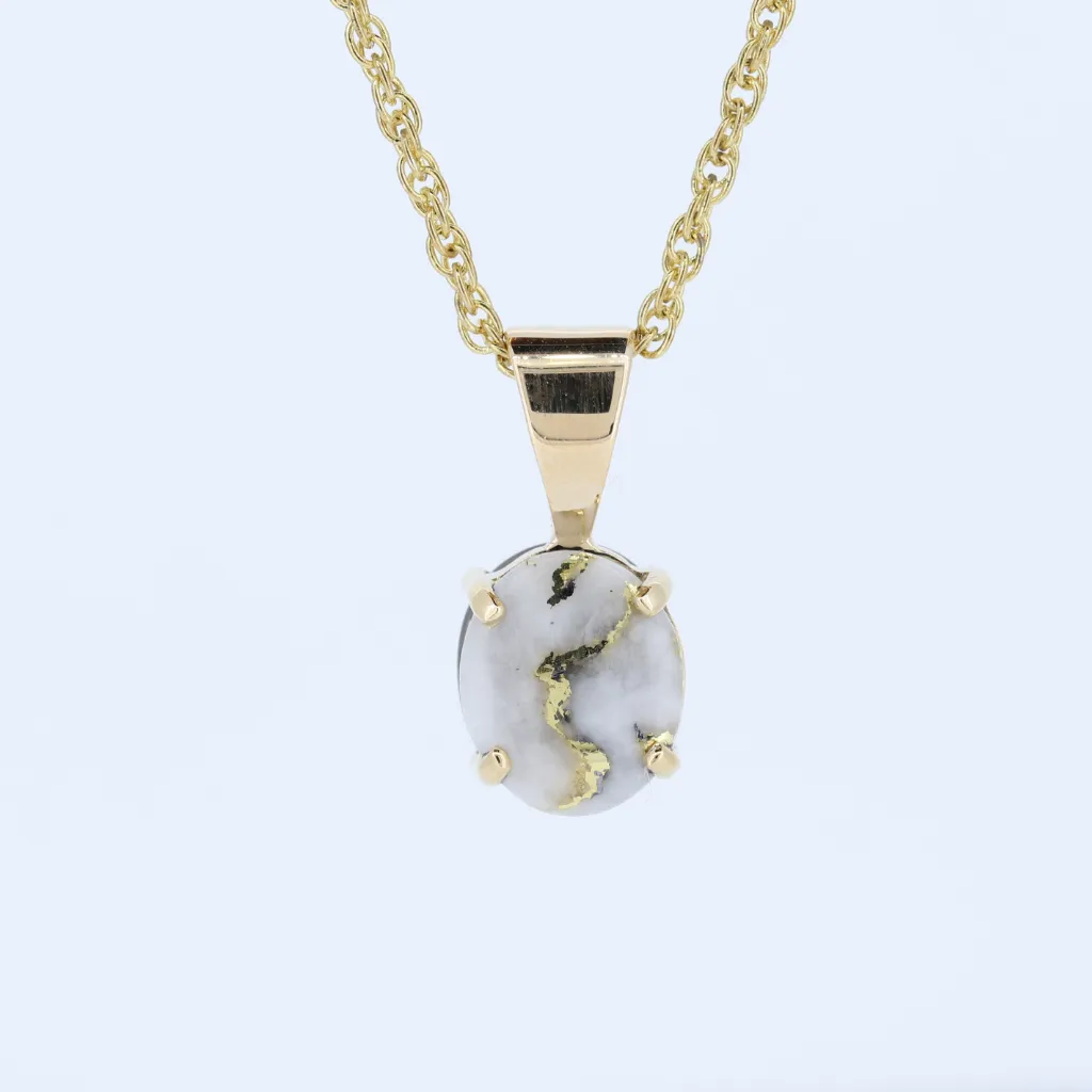14K Yellow Gold Quartz Ammolite Oval Reversible Pendant
