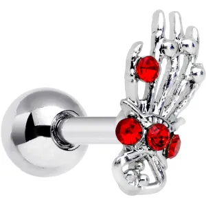 16 Gauge 1/4 Red Gem Skeleton Hand Halloween Cartilage Tragus Earring